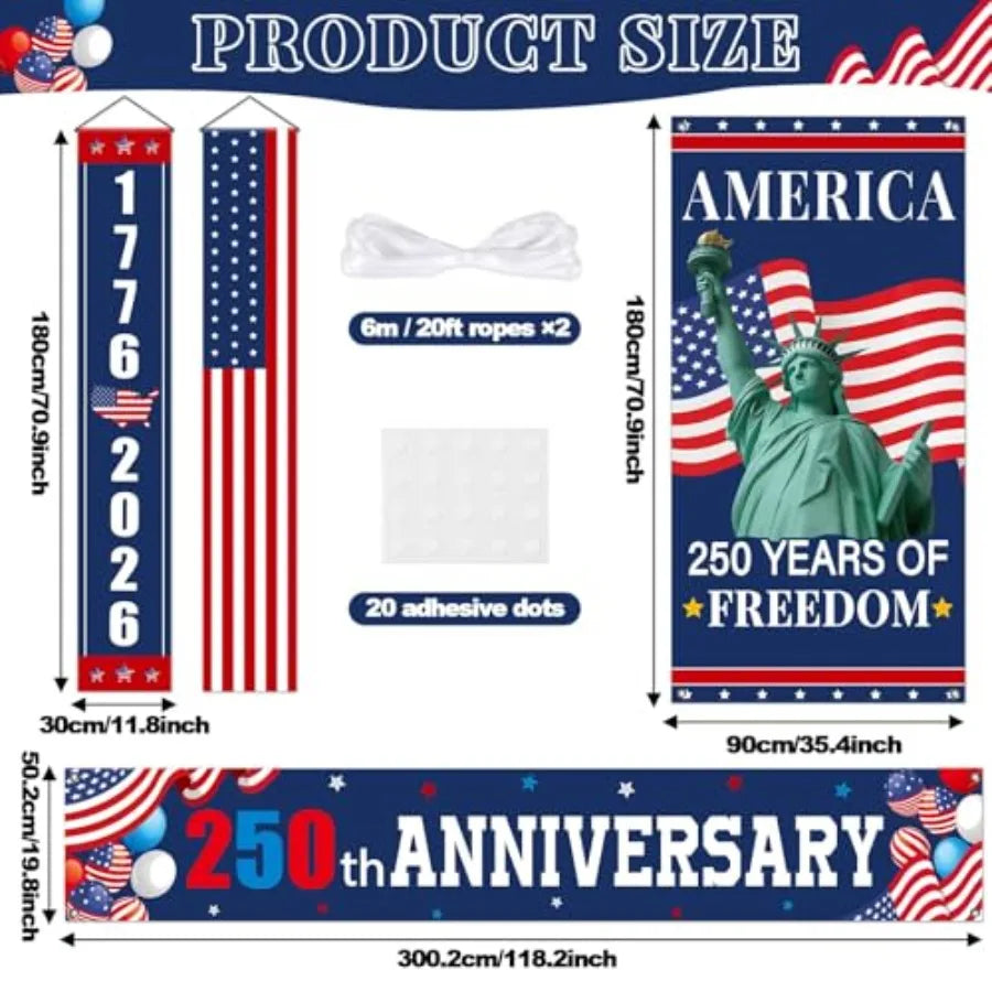 4Pcs 250th Anniversary Door Decorations Patriotic Door Banner Cover 1776-2026 USA Birthday Porch Signs America 250 Anniversary