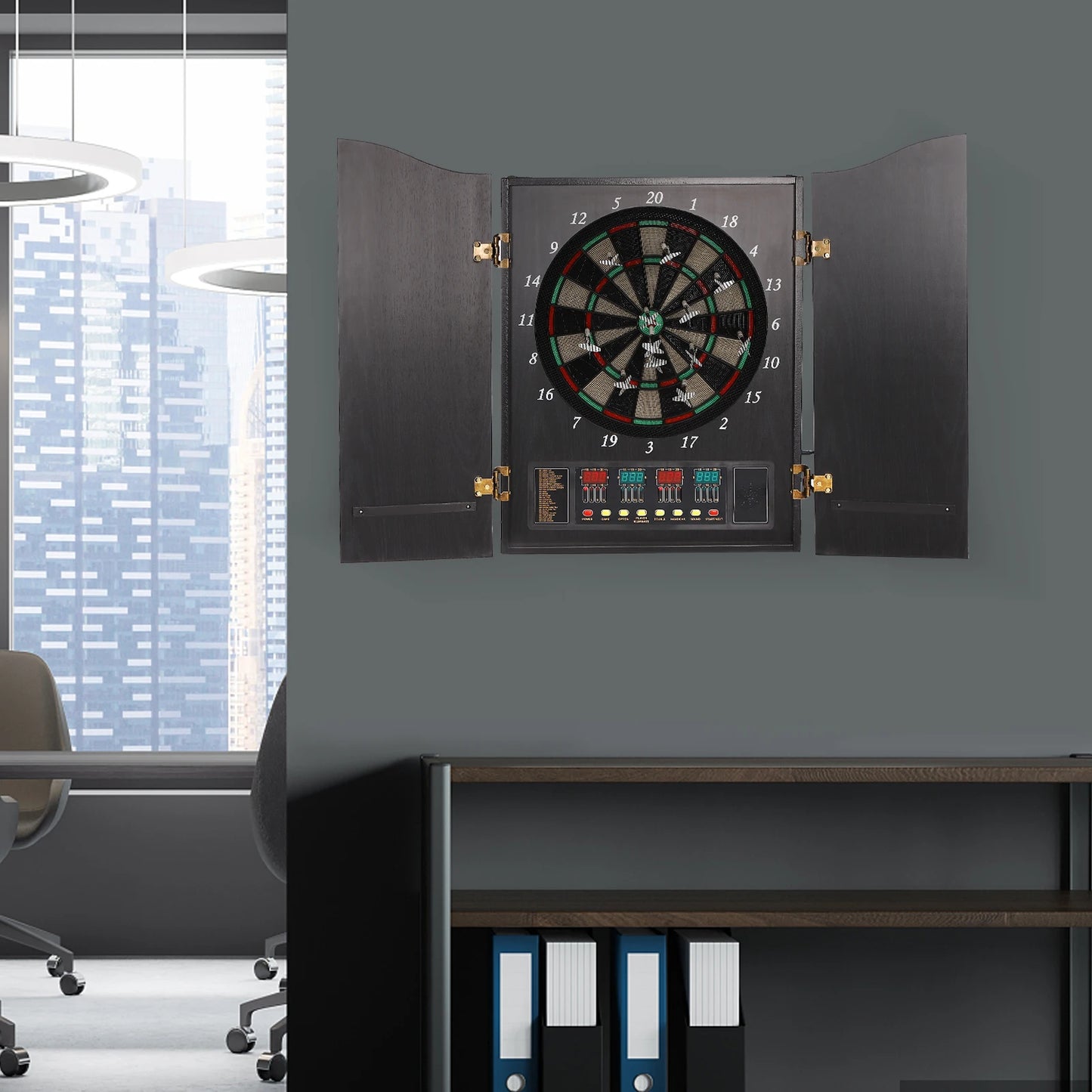Dartboard Cabinet Set Dart Board Electronic Scoreboard Dart Machine Cabinet Black