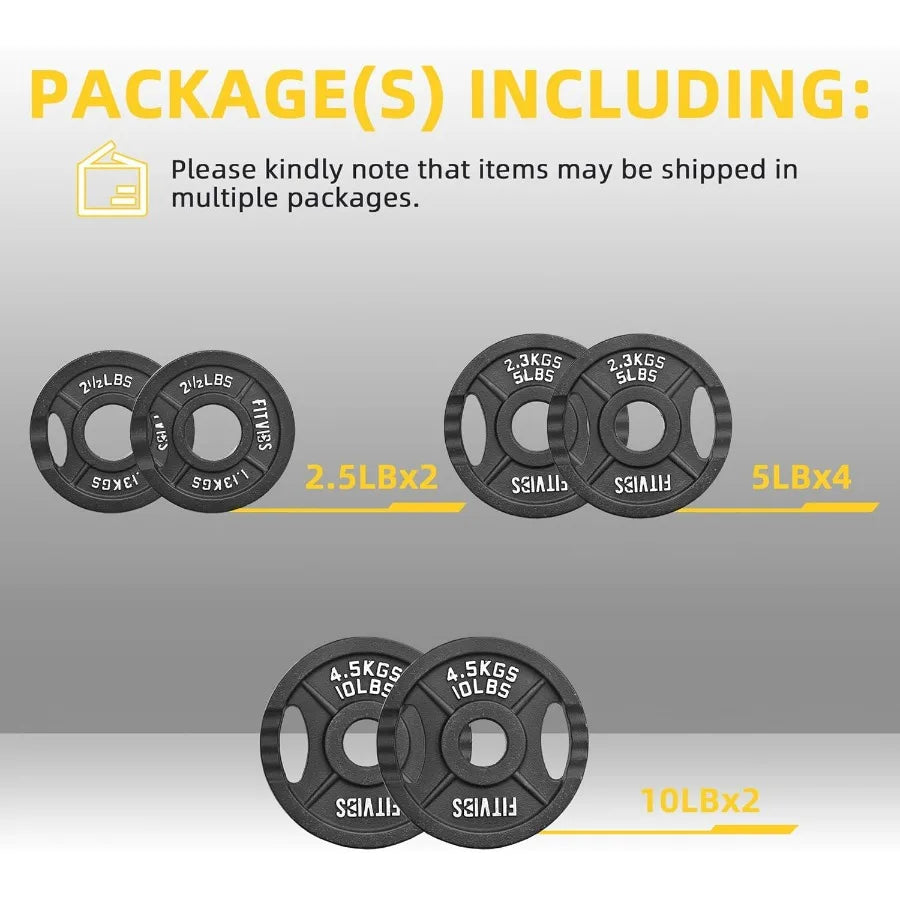Fitvids Cast Iron 2Inch Plate Weight Plate for Strength Training and Weightlifting in Multiple Sizes Durable Gym Equipment for