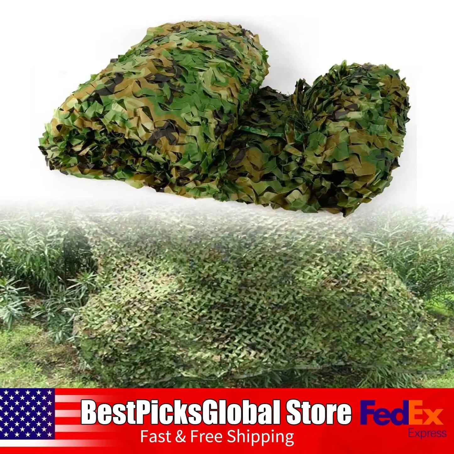 Military Camouflage Net, 6x8m Netting for Hunting Blind, Double Stitched Edge, Lightweight Portable with Ropes