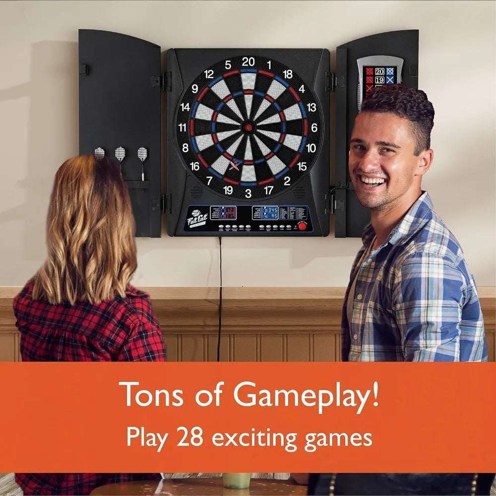 Electronic Dartboard with Cabinet, 13.5 in Target, 28 Games, 6 Soft Tip Darts, Black