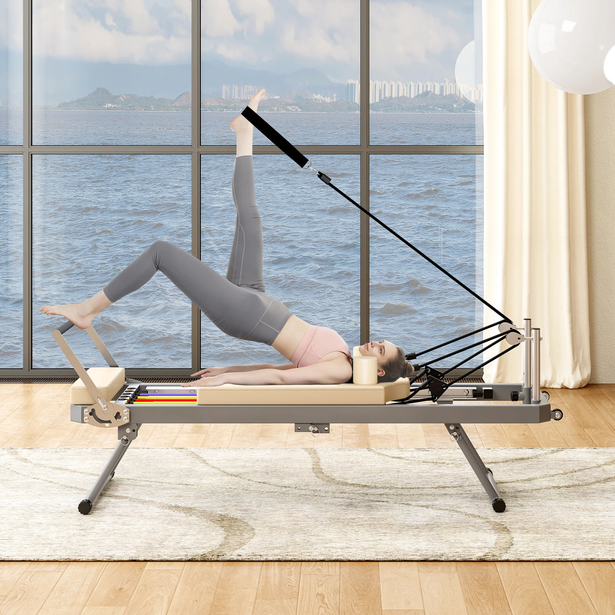 Ye Extra Large Pilates Reformer - Multi-functional Home Fitness Equipment, 395lbs Capacity, with Dynamic Resistance Cords and Aerobic Rebounder, Improves Posture, Builds Strength, Reduces Stress, Black