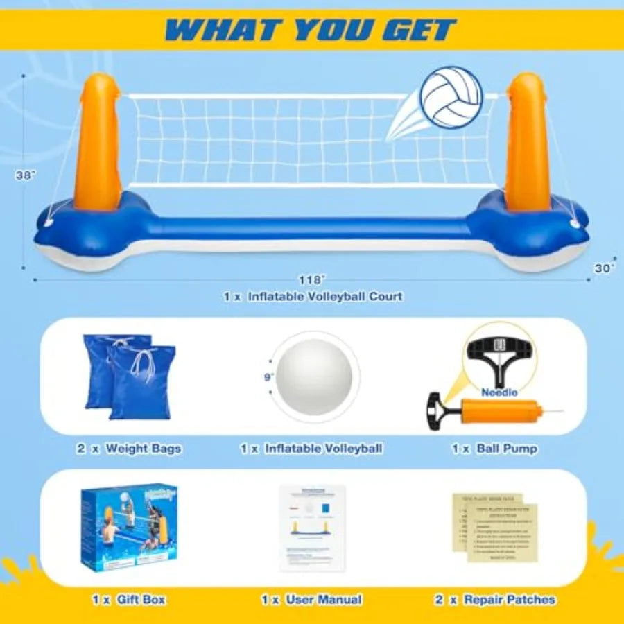 118" Pool Volleyball Net Pool Volleyball Set for Inground Upground Includes Upgraded Water Volleyball Ball Pump Pool Games Toys