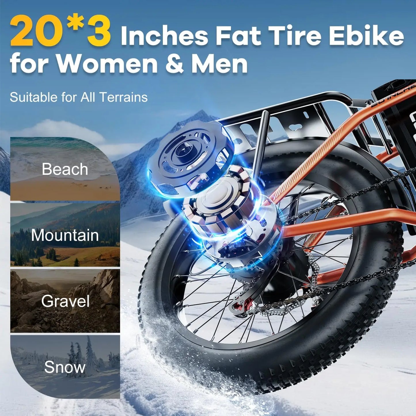Cybervelo 1000W ebike for adults, 20A Large Removable Battery, Foldable Electric Bike, 20" Fat Tire bike for all Terrain Mars700