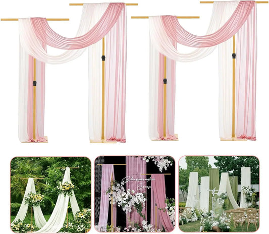 4PCS 8FT Wedding Adjustable Height Metal Backdrop Stand for Banner Sign Perfect for Party Event（Excluding gauze curtain）