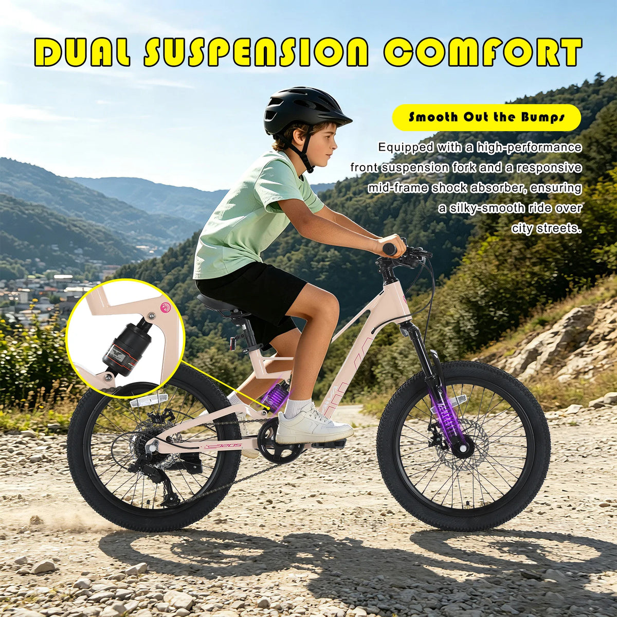 AIVA KNIGHT SUS20 20 Inch City Bike, 7-Speed Commute Bicycle for Teens & Adults, Full Suspension, Lightweight Magnesium Alloy Frame, Front & Rear Disc Brakes