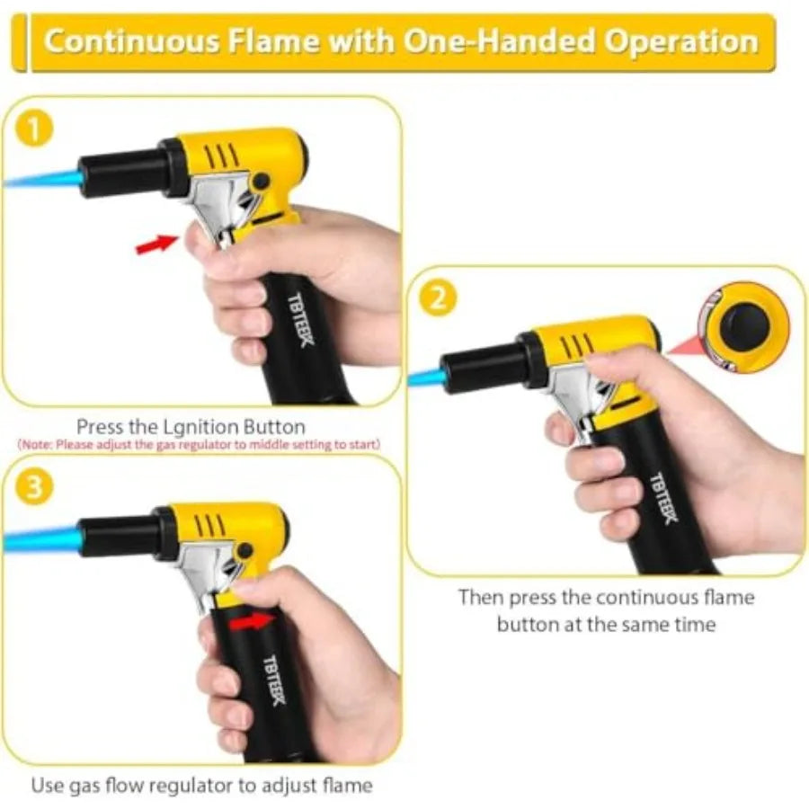 Butane Torch with Fuel Gauge T907, One-hand Operation Kitchen Torch Lighter with Adjustable Flame for BBQ, Baking, Brulee Creme
