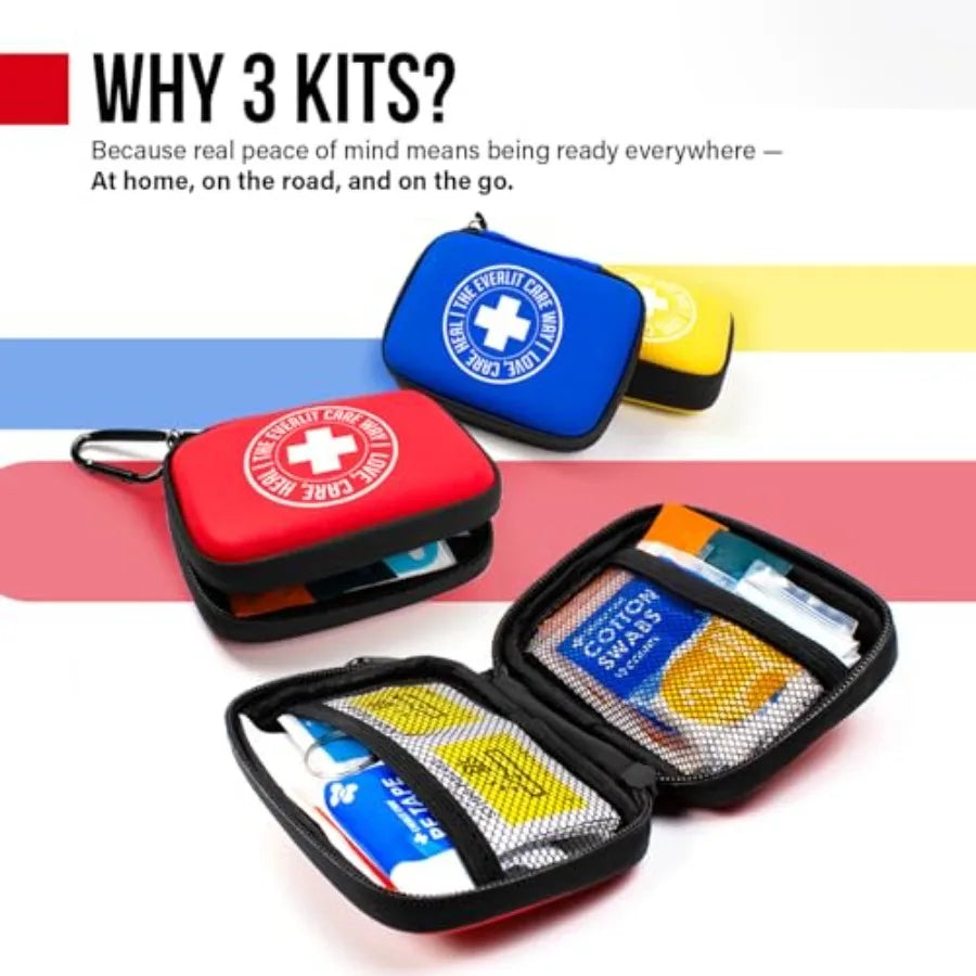 Mini-Aid First Aid Kit Compact and Lightweight Case with Carabiners for Travel Family and Kid Friendly 180 Pcs Wound Care plies