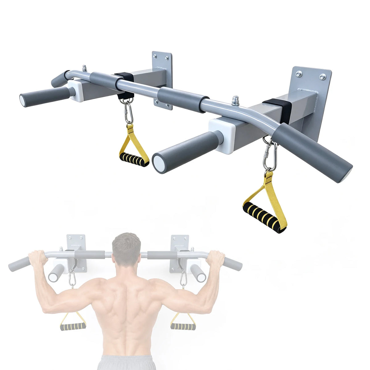 Wall Mounted Pull Up Bar, Heavy Duty Multi-Grip Chin Up Bar for Home Gym, 300 LBS Weight Capacity Strength Training Workout Equipment