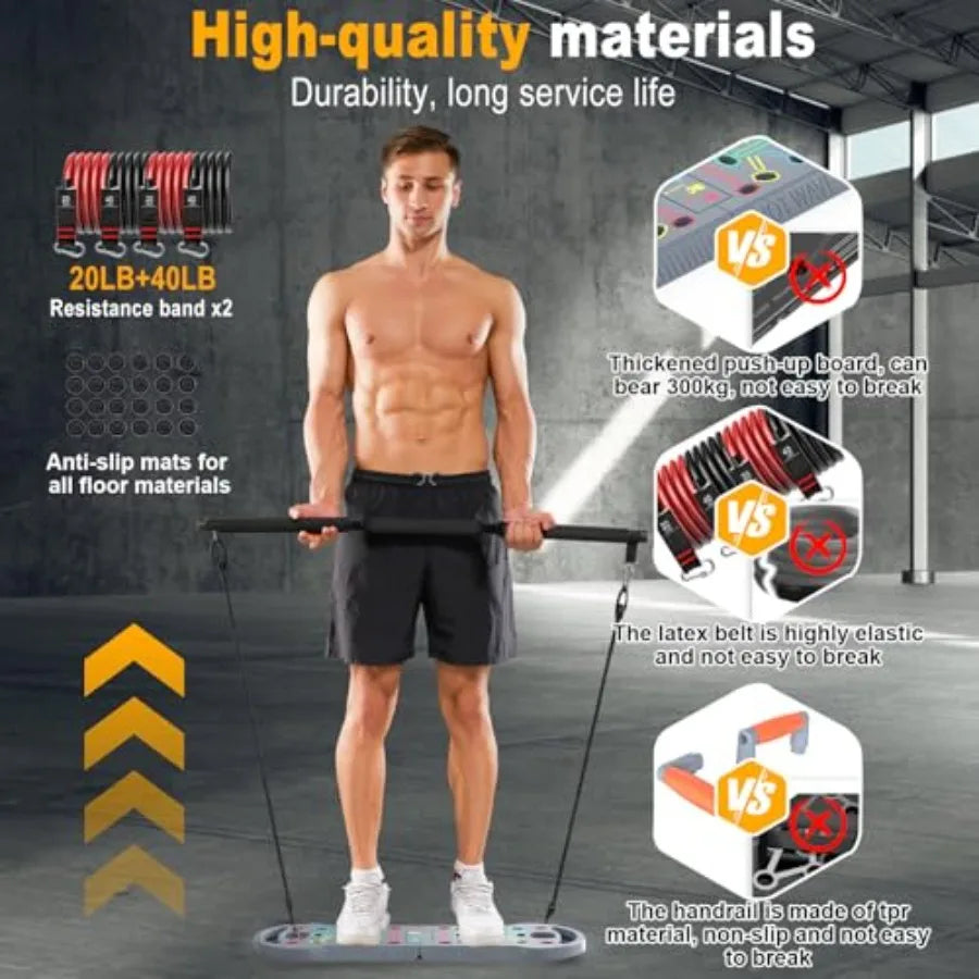 Portable 20-in-1 Home Workout Equipment with Resistance Bands and Ab Roller Wheel for Men Push Up Board with 16 Gym Accessories