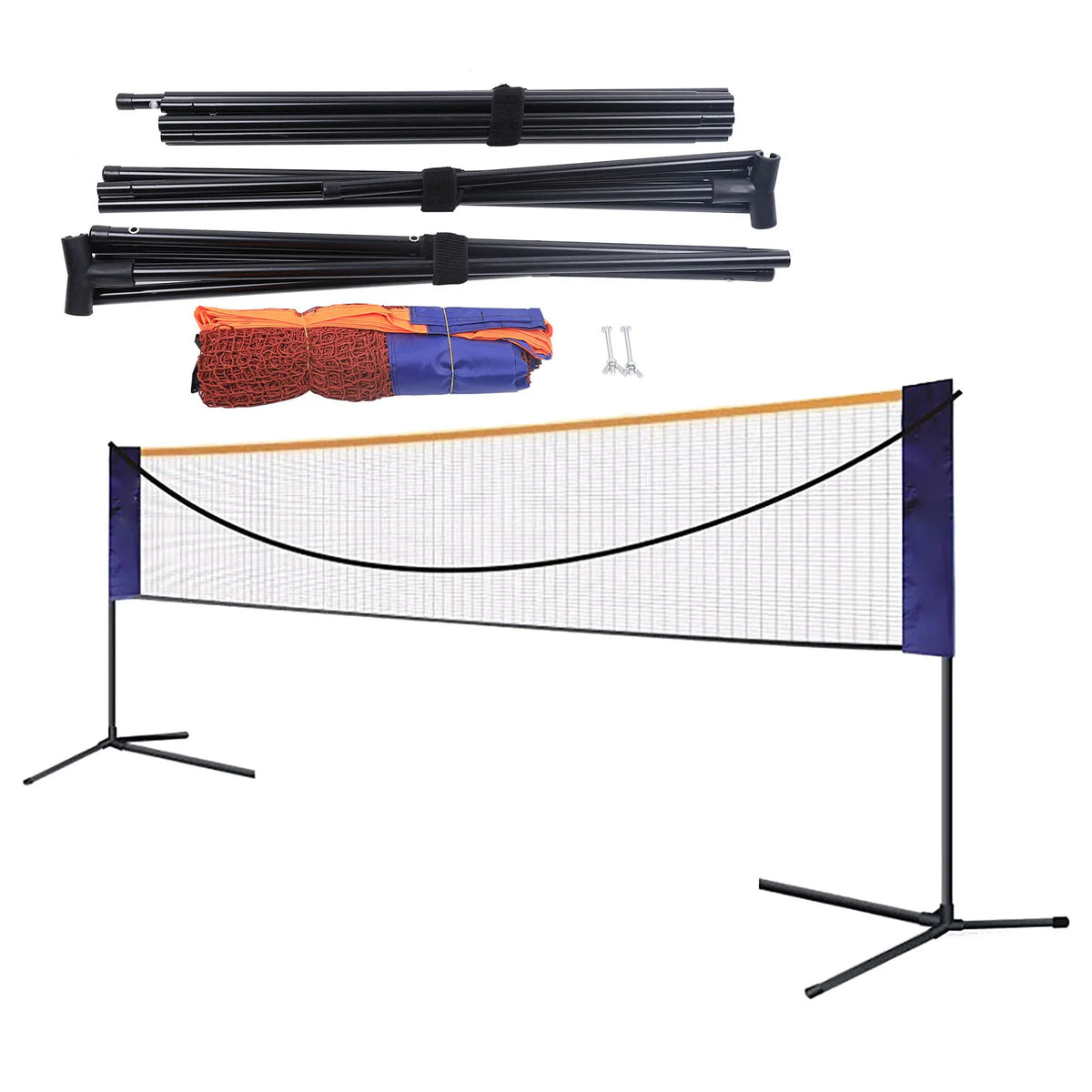 6.1M Foldable Adjustable Badminton Net Set with Steel Stand, Multi-Sport Portable Volleyball Tennis Net Post, Indoor Outdoor Competition Shuttlecock Rack with Carry Bag