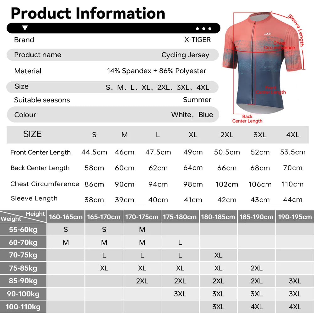 X-TIGER Summer Short Sleeve Cycling Jersey Breathable Quick Dry Bicycle Top with 3 Rear Pockets Anti-slip Hem SBS Zipper for Road MTB Cycling Clothes for Men
