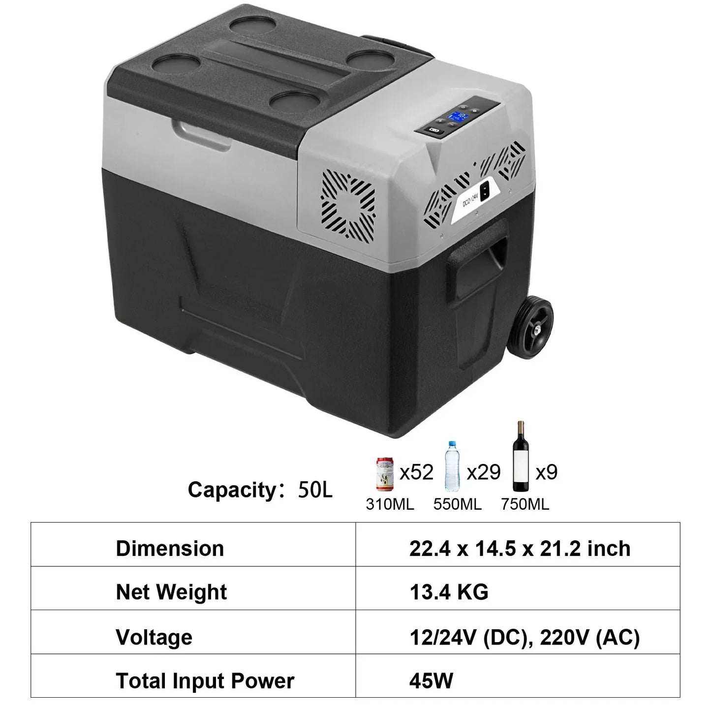 VEVOR 15-55L Car Refrigerator, 12V Car Fridge, -4℉-50℉ Adjustable Range,12/24V DC and 100-240V AC Compressor Cooler for Outdoor