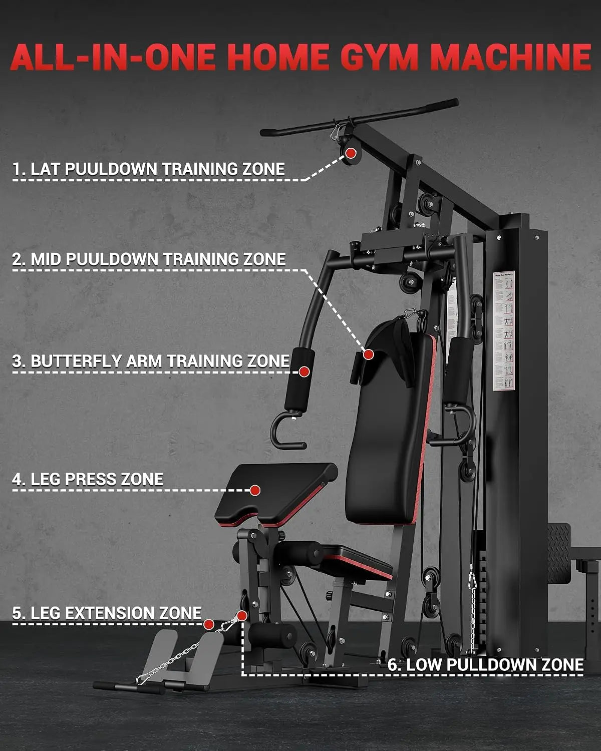 Home Gym Equipment, Multifunctional Workout Machine with 150 LBS Weight Stack, Leg Press, Pulley System & Preacher Curl Pad for Full Body Workout