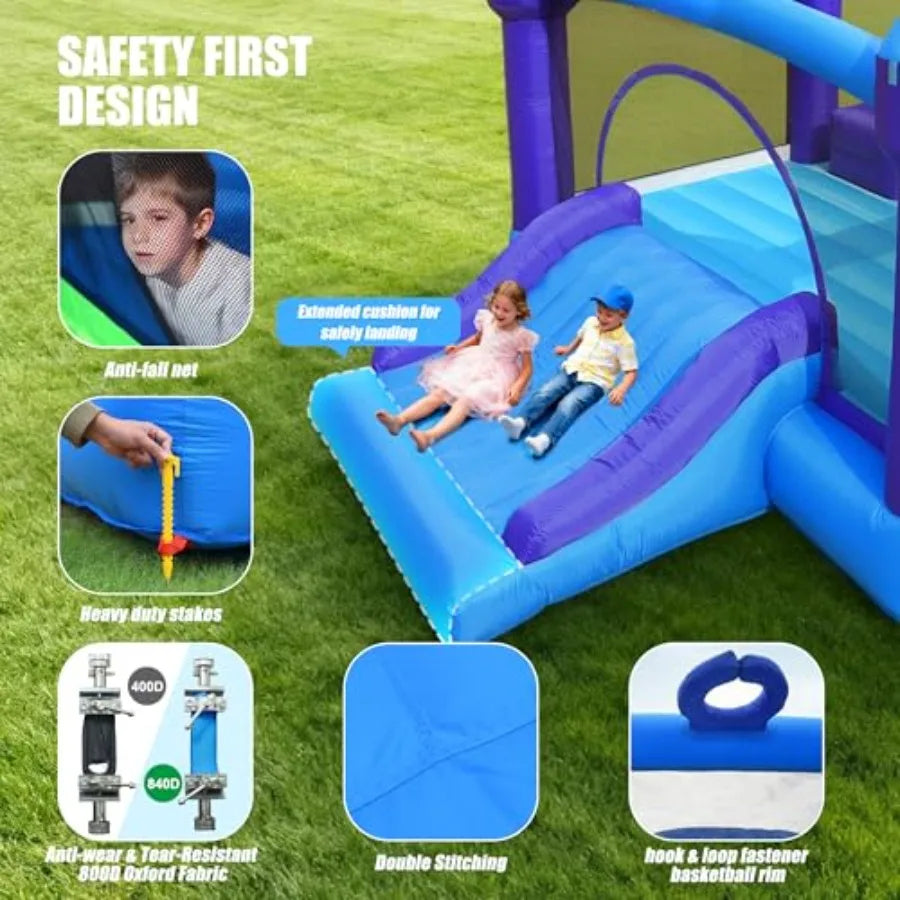 Inflatable Bounce House for Big 15ft x 12ft Large Outdoor Bouncy Castle with Wider Slide and Basketball Hoop Great for Birthday