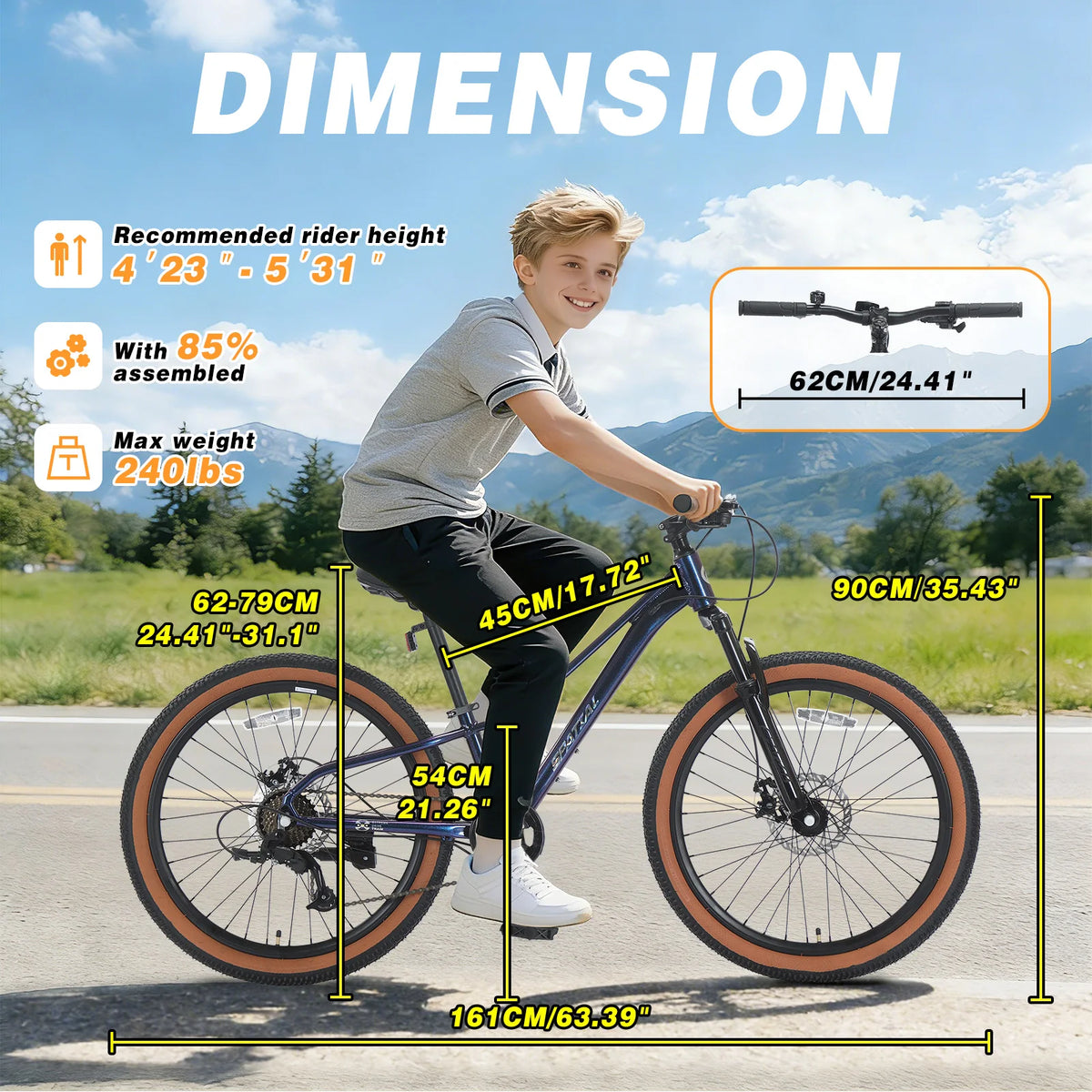 SPATIAL MT24FS2.0 24 Inch Mountain Bike, 7-Speed Hardtail MTB, Off‑Road Bicycle for Teenagers and Adults, Lightweight Aluminum Frame, Suspension Fork, Front & Rear Disc Brakes