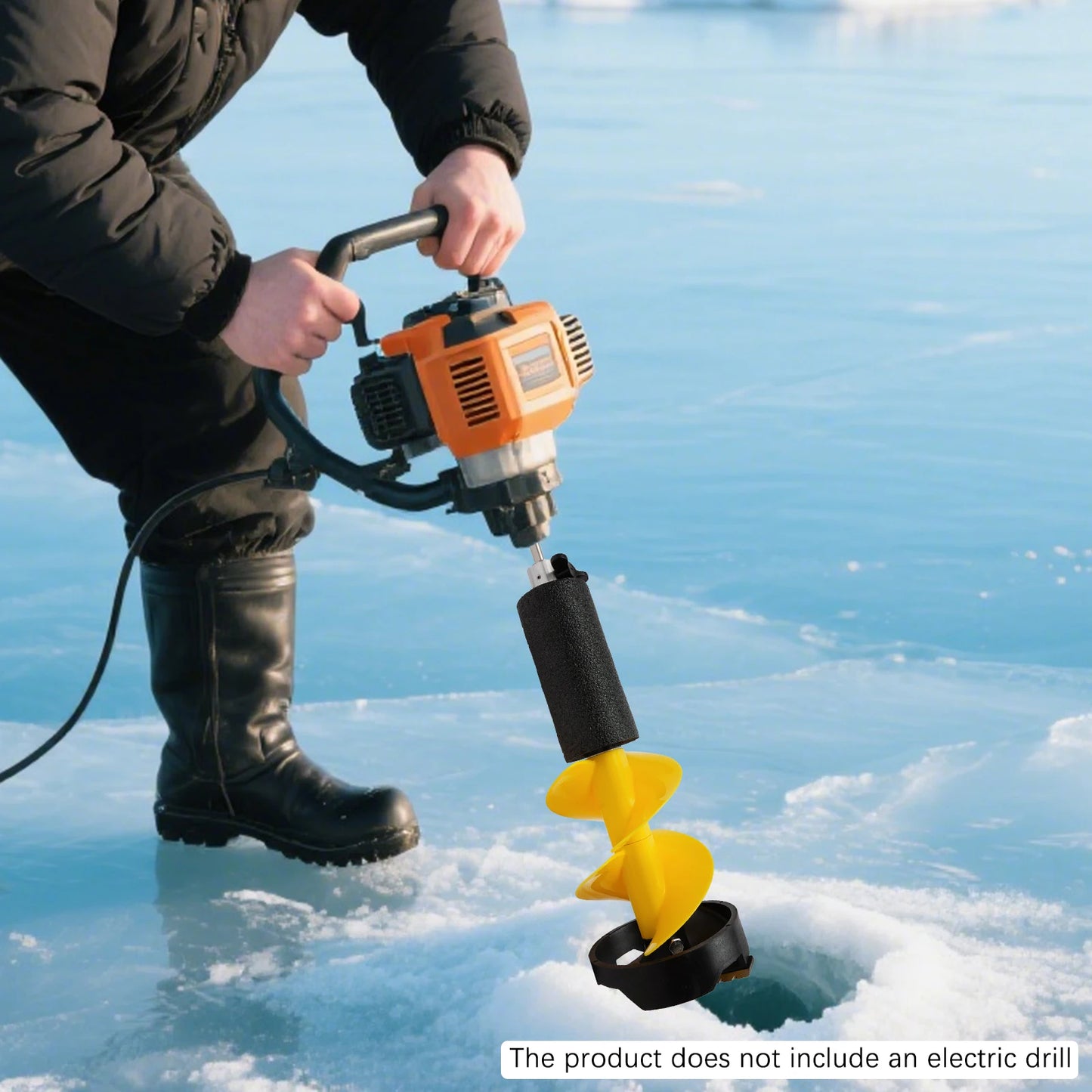 Hand Ice Auger, Foldable Ice Drill with 49cm Nylon Blade for Winter Fishing, Durable and Portable, Yellow