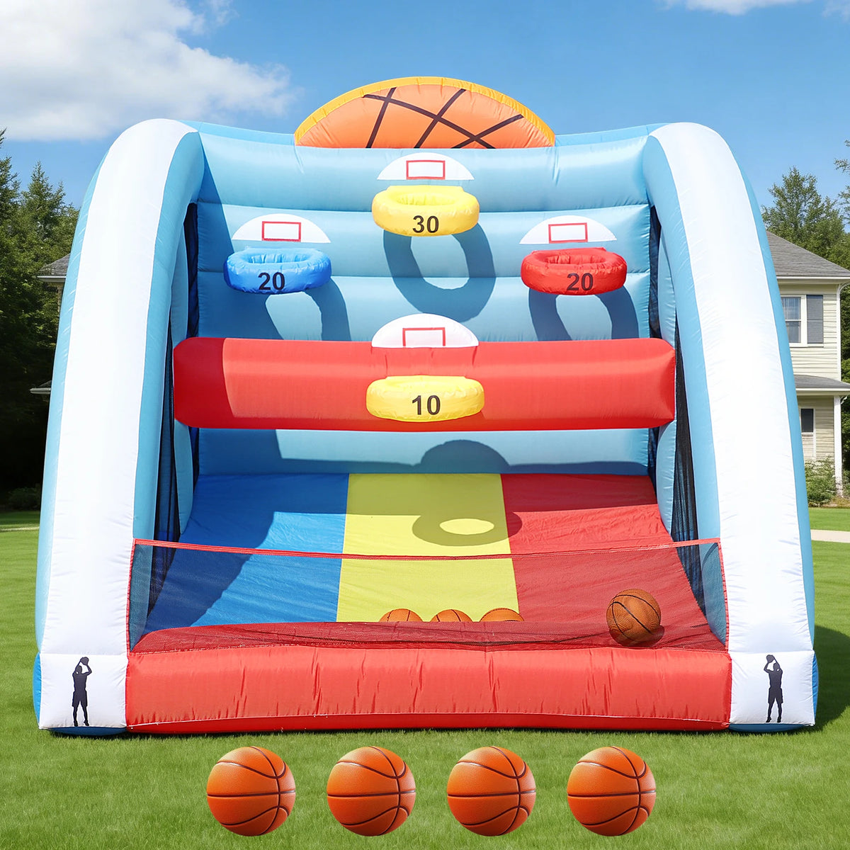 Inflatable Basketball Hoop Shot 10×10×10ft, Blow Up Inflatable Basketball Game with Balls, Air Blower, Inflatable Games for Outdoor Parties, Carnival Events, Lawn Games