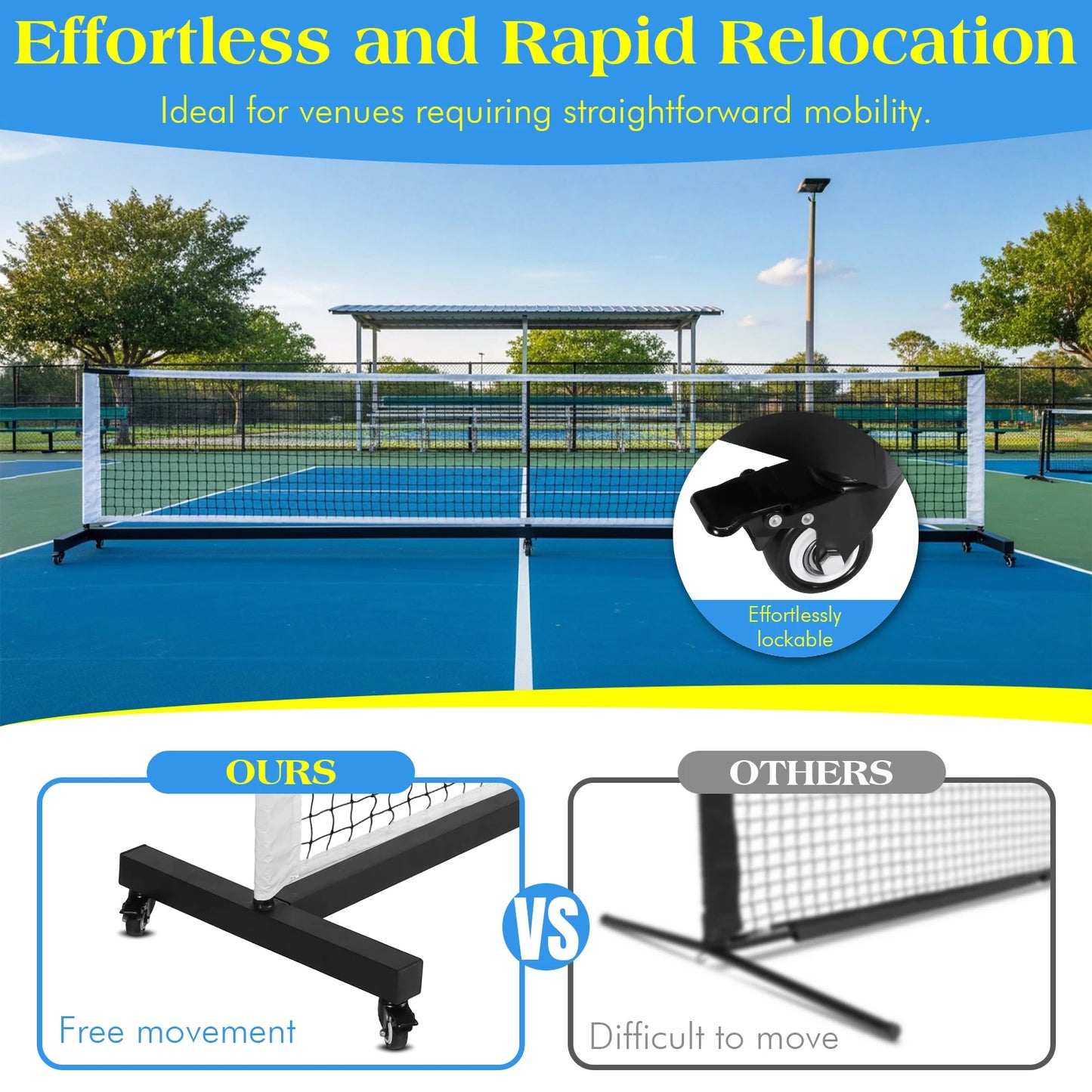 Professional Pickle Ball Game Net Stand with Wheels Easy Setup Pickleball Net 22Ft Lightweight for Tennis Driveway Backyard