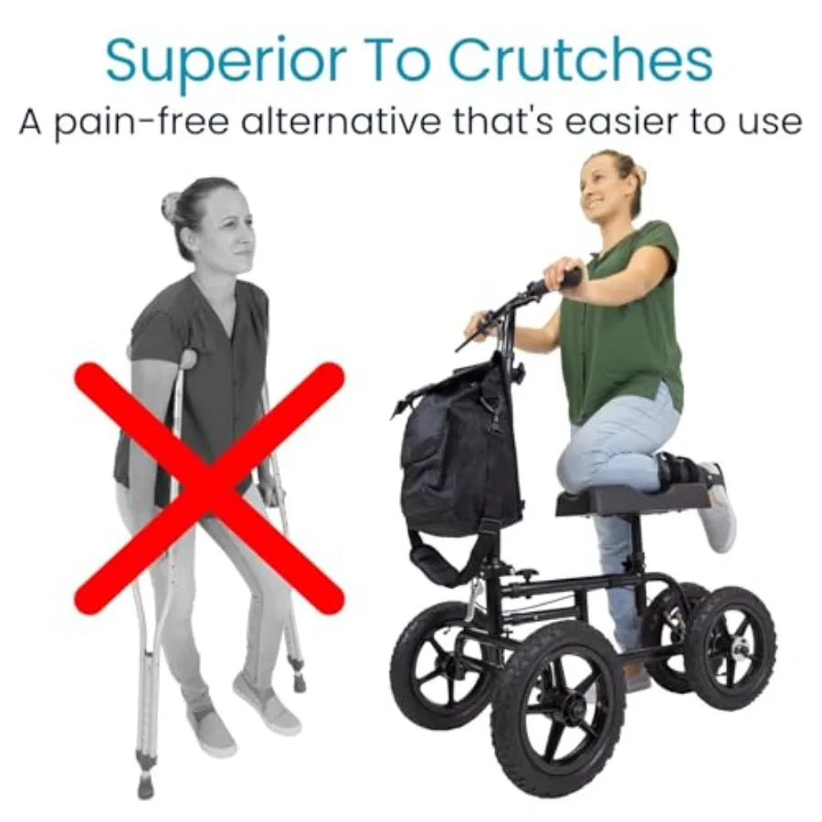 Vive Mobility All Terrain Knee Scooter Walker for Foot Injuries - Adult Broken Leg Crutch Cart Roller for Surgery Broken Foot A