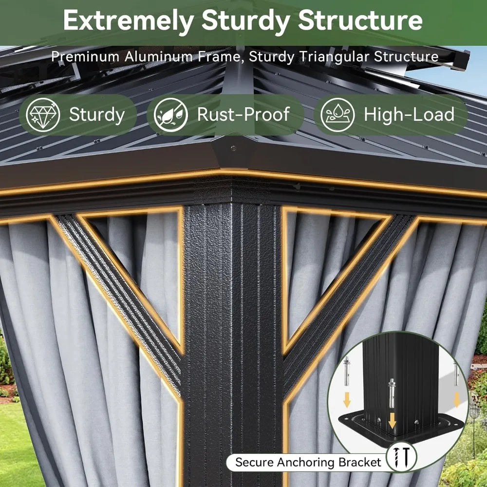 Hardtop Gazebo Double Galvanized Steel Roof Breathable Net & Privacy Curtain Outdoor Patio Backyard Pavilion, Custom