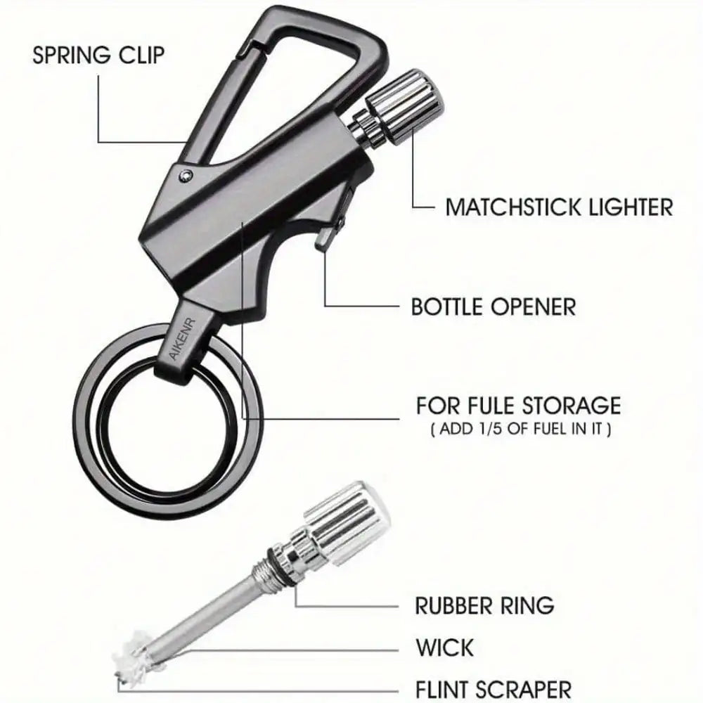 Reusable Lighter 1 Pack With Keychain Bottle Opener, Waterproof Permanent Flint Fire Starter, Portable Outdoor Survival Ignition Tool, Refillable Fuel Design For Reliable Use, Sturdy Durable Build For Camping Hiking Backpacki