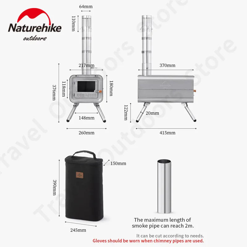 Naturehike Wood Burning Stove Lightweight Titanium Firewood Stove Winter Picnic Camping Portable Outdoor Chimney Heating Warm