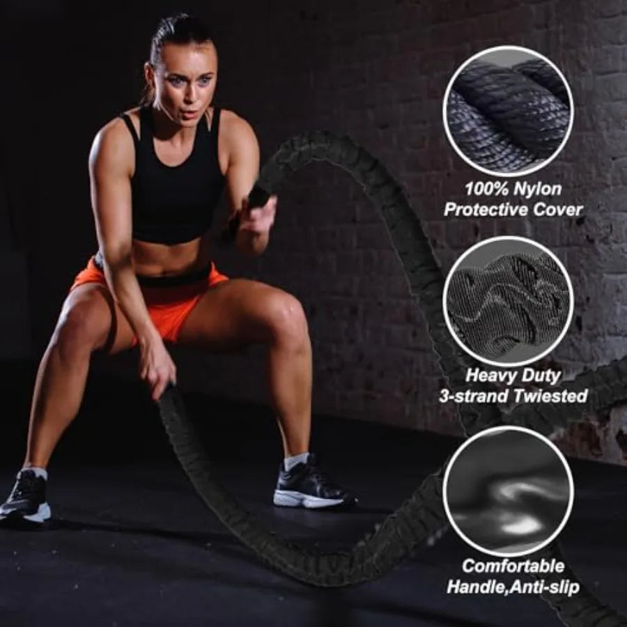 Battle Rope 1/1.26/1.5/2 Inch DiameterPink 30FT/40FT/50FT Exercise Workout Ropes for Home Gym Heavy Weighted Training Rope for