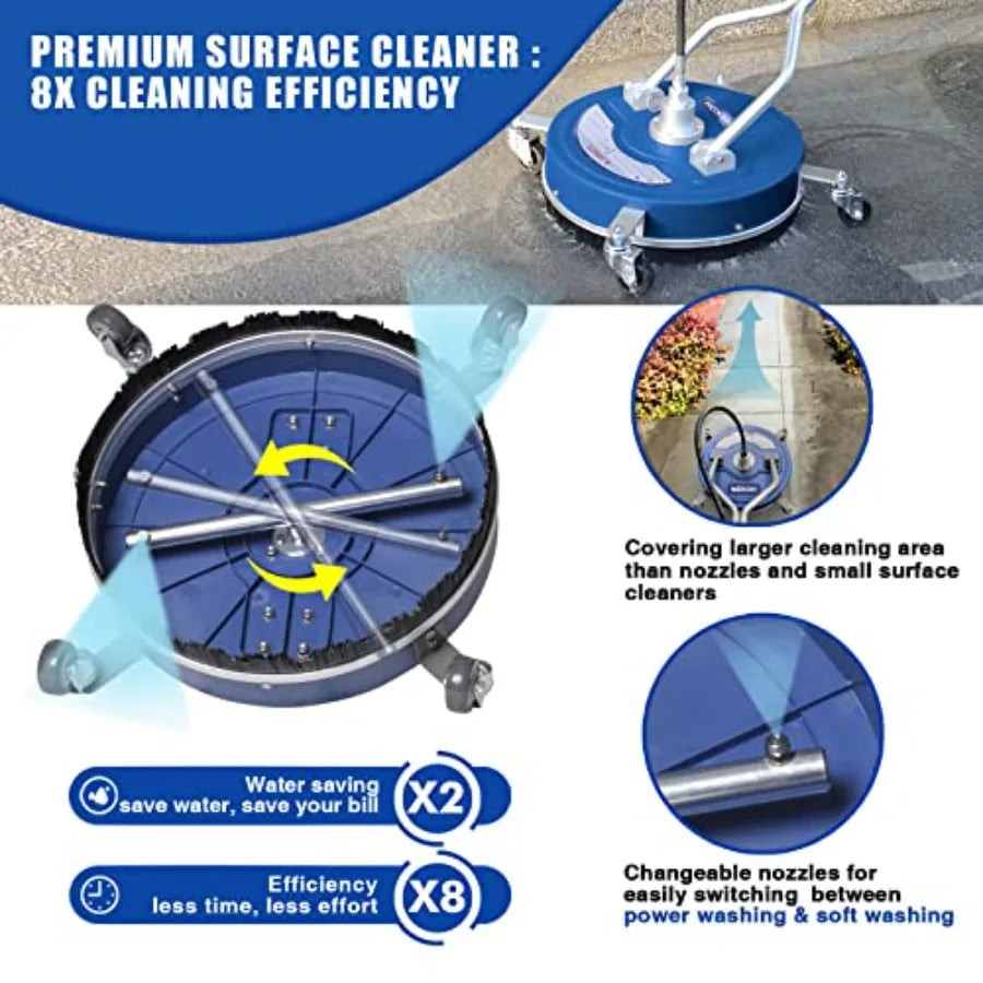 Pressure Washer Surface Cleaner 20'' for Driveway Sidewalk Curb Deck Patio Cleaning; Steel Frame Black/Gray Heavy-Duty Wheels 3