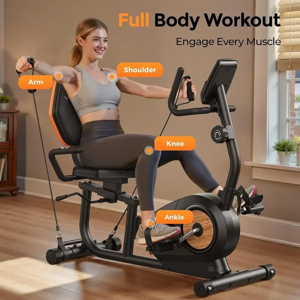 Adjustable Seat Magnetic Recumbent Bike for Seniors - 350 lbs Capacity, 16 Resistance Levels, LCD Monitor & Pulse Sensor