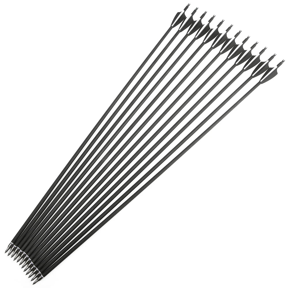 12pcs Archery Carbon Arrow SP500 Mixed Carbon 3 Inch Rubber Feather 100Grain Target Point for Compound Bow Shooting Hunting Acc