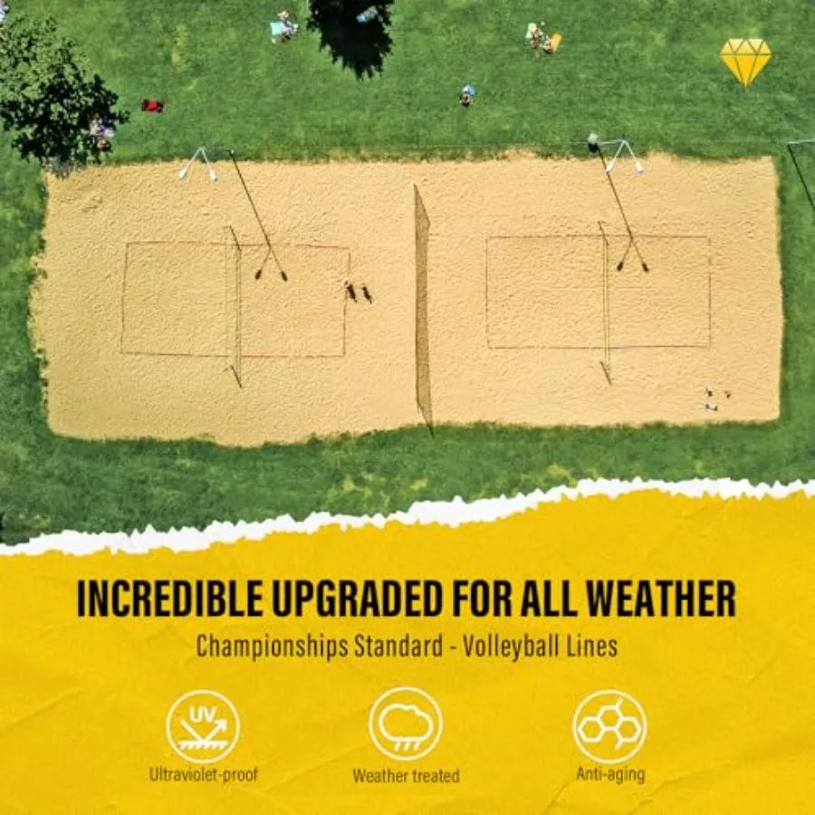 Professional Beach Volleyball Lines for Sand 2" Nylon Ultra-Visible Marking Weather-Enduring with Metal Anchors and Sandbags St