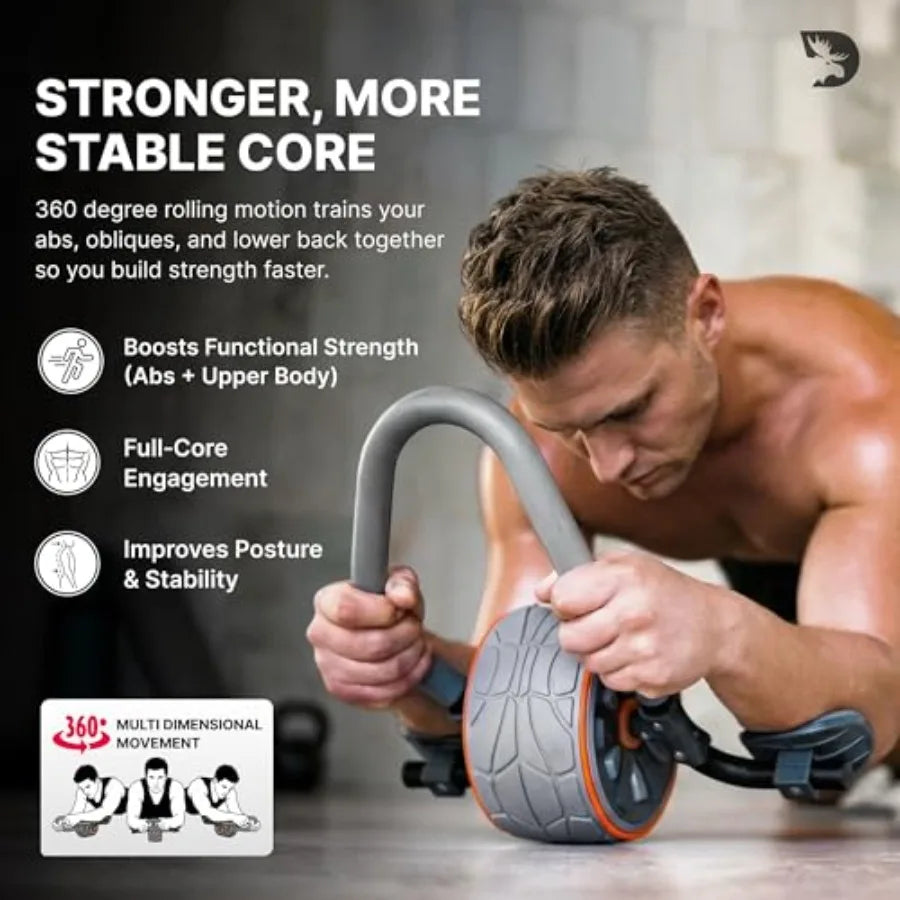 Fitness Ab Roller Wheel with Elbow Support 2 Knee Pads - Core Strength Training Tool for Home and Gym - Black ABS Plasti