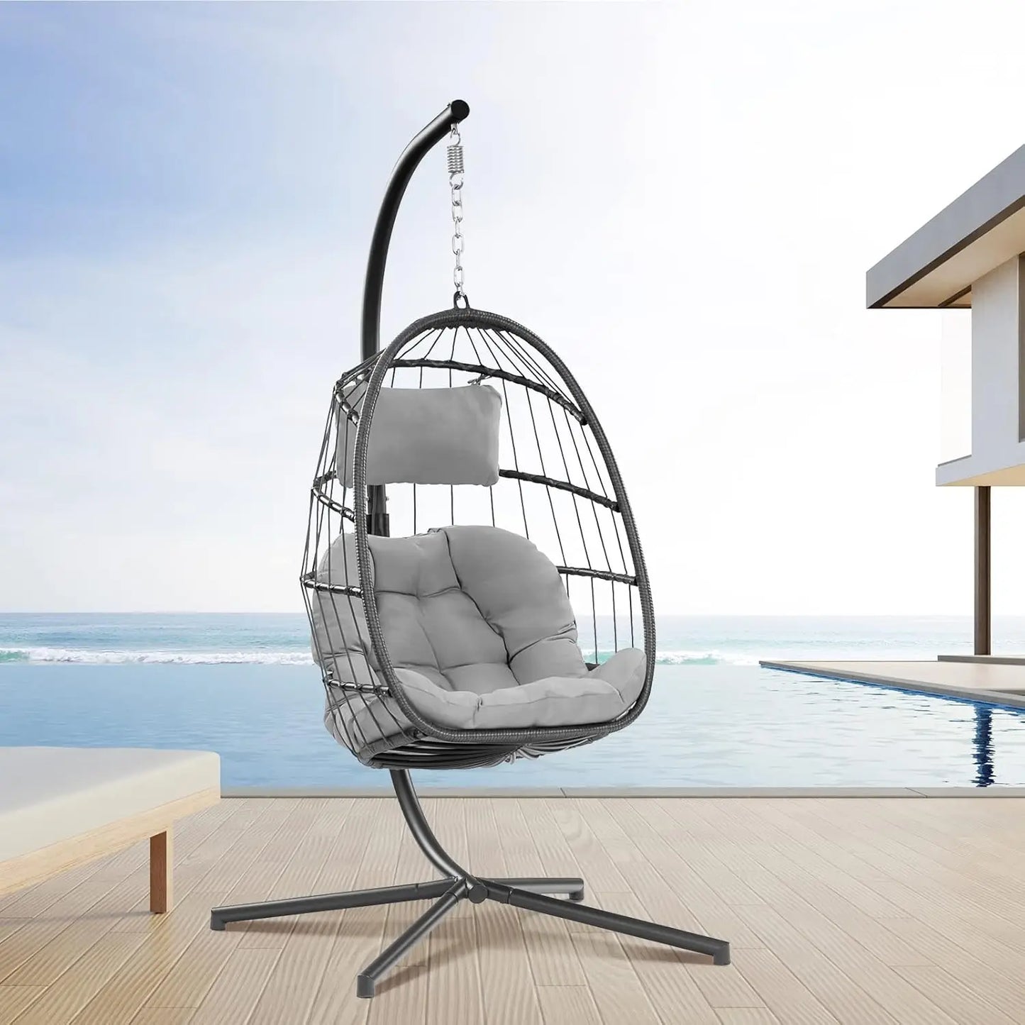 Egg Chair with Stand - Hanging Swing Egg Chair Rattan Wicker Patio Hammock Chair for Indoor Outdoor Bedroom - Rusty, Customized