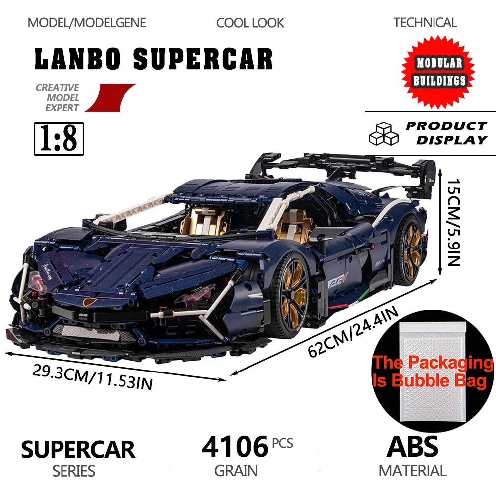 1:8 Scale High Tech Super Speed Car Model Building Blocks Technical Sports Car Bricks Assembly Difficult Ser Gift For Room Decor