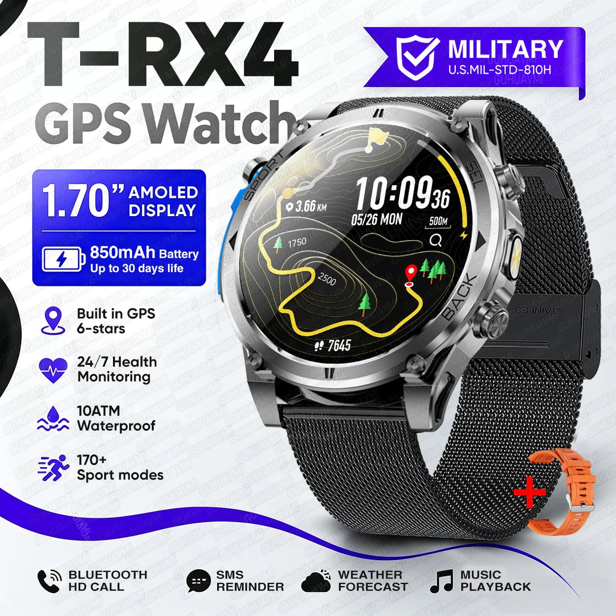 New T-RX4 Ultra Outdoor Sports Smart Watch Built in GPS Compass Altimeter Barometer 10ATM Waterproof Military Smartwatch For Men