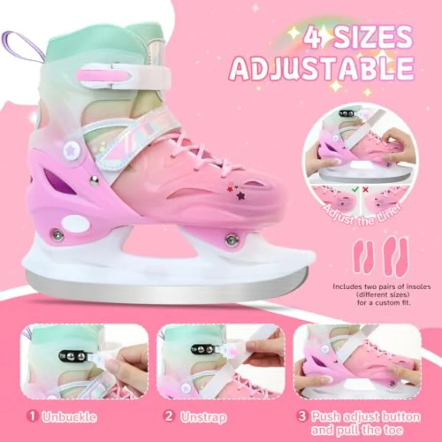 Adjustable Girls Ice Skates for - Ice Skating Shoes - Hockey Lace-Up Skates for Youth Beginners