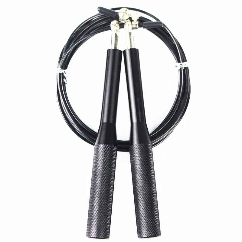 High Fast Speed Rope Wire Rope Jump Skipping Black Rope Aluminum Handle Adjustable Steel For Fitness with Durable Opp Bag