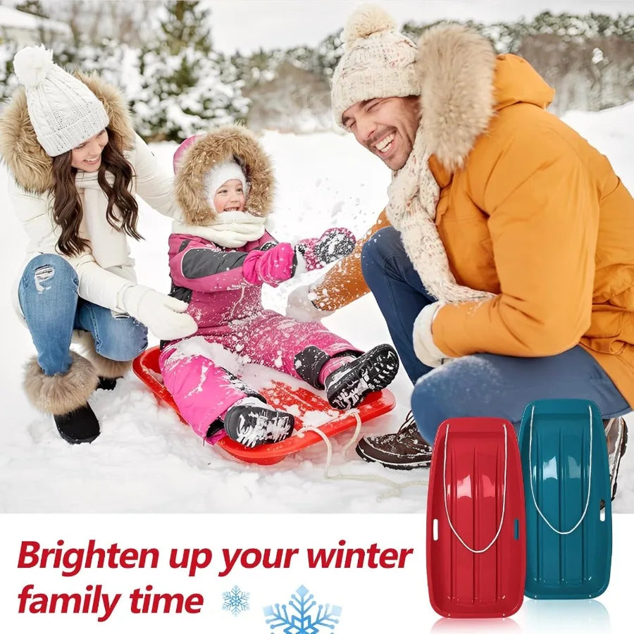 2 Pcs Plastic Snow Sled 35 Downhill Sprinter Winter Toboggan Sled Board with Pull Rope and Handles for Adults Red Durable Winte