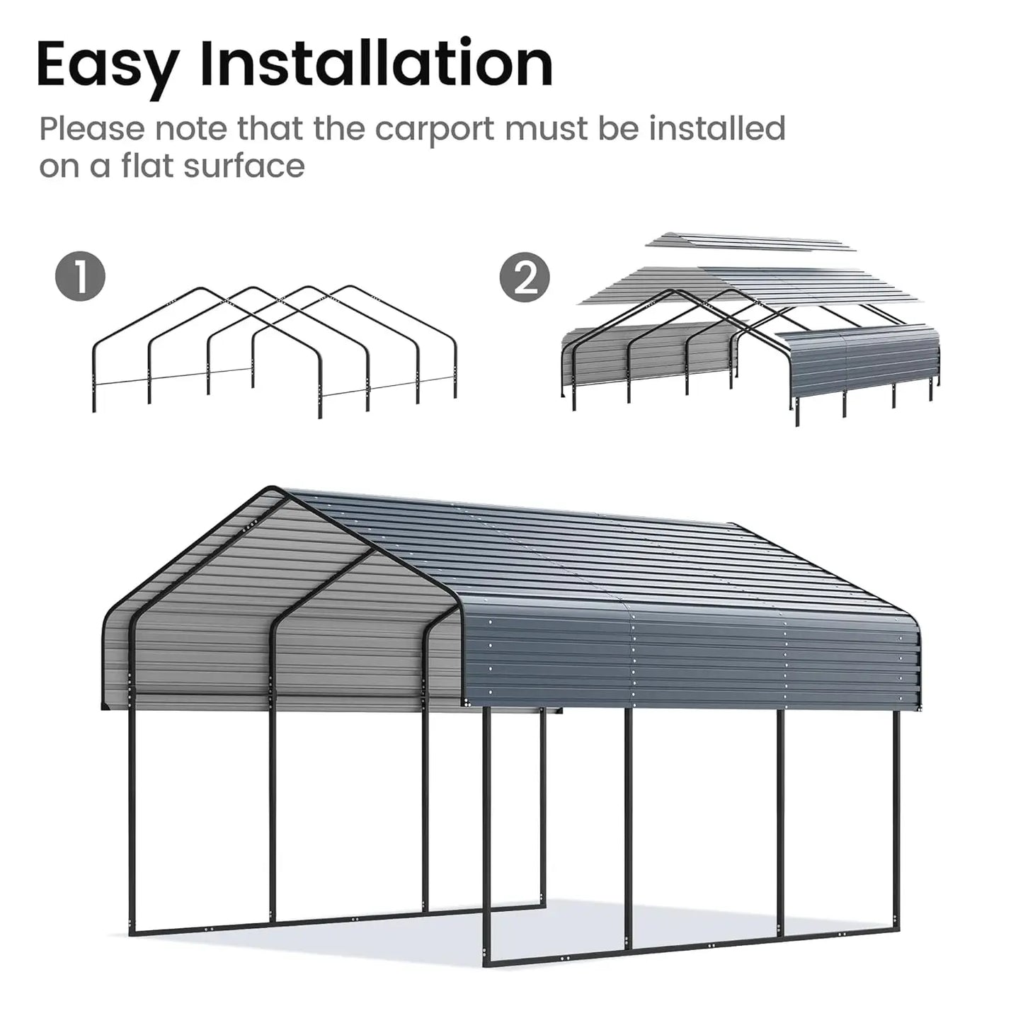 10'x15' Heavy Duty Metal Carport, Outdoor Garage Car Shelter Shade with Heavier Frame, Galvanized Roof for Car and, Customized
