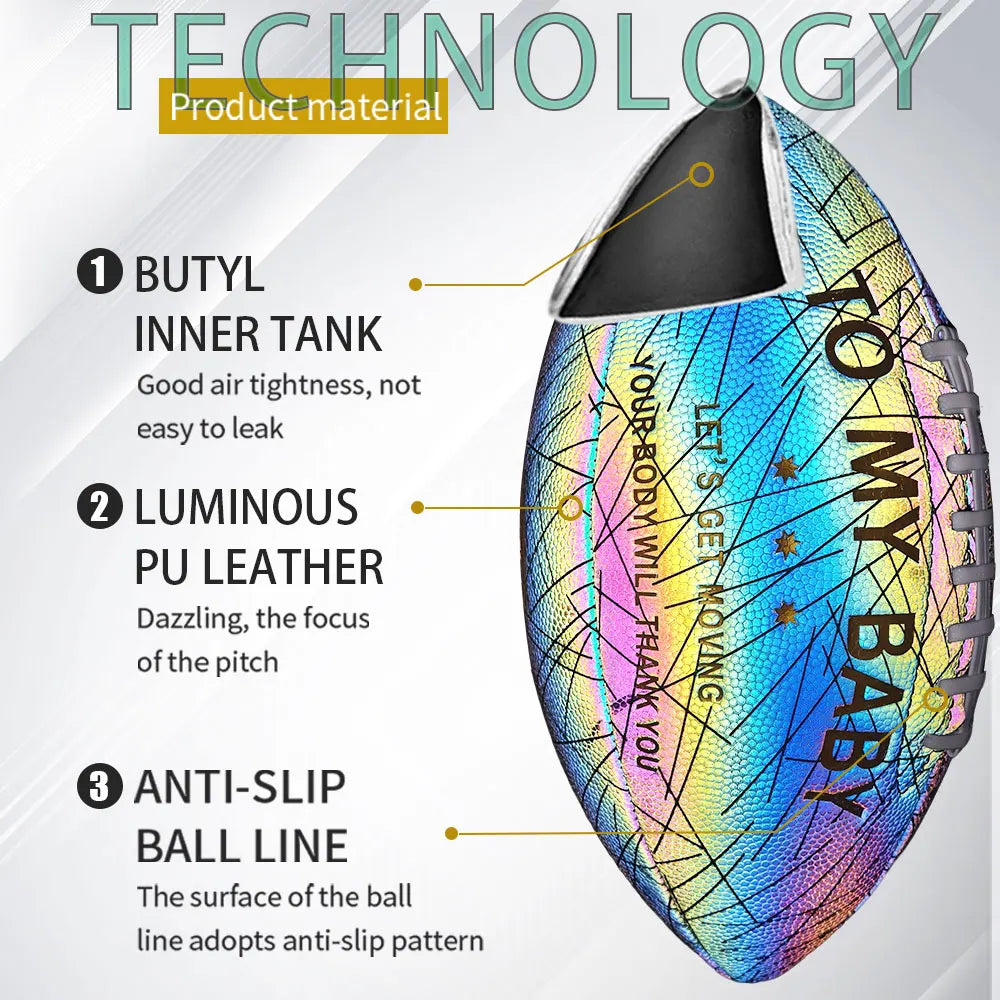 New Holographic Reflective Football Size 9-Glow in The Dark Premium American Football with Stunning Luminous Rugby Durable Grip