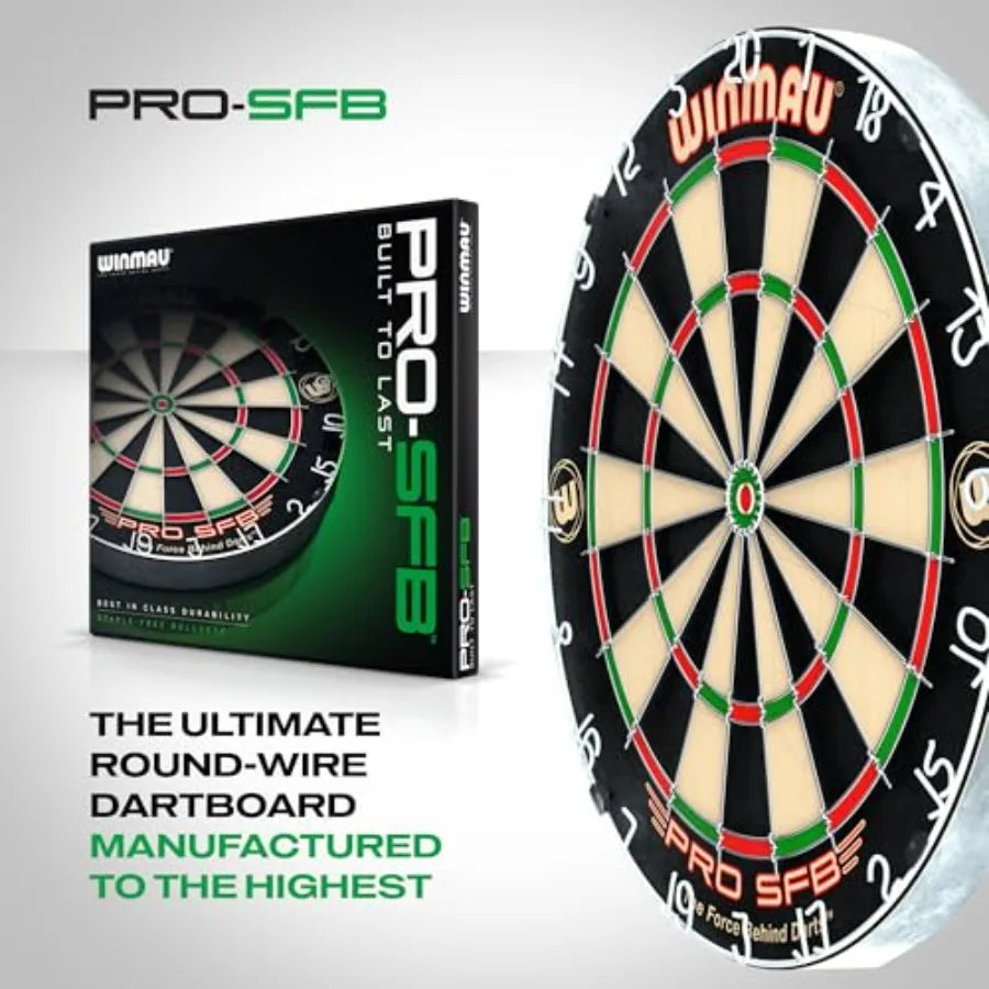Pro SFB Bristle Dartboard for professional play, sisal fiber construction, black and green color scheme, self-healing surface w