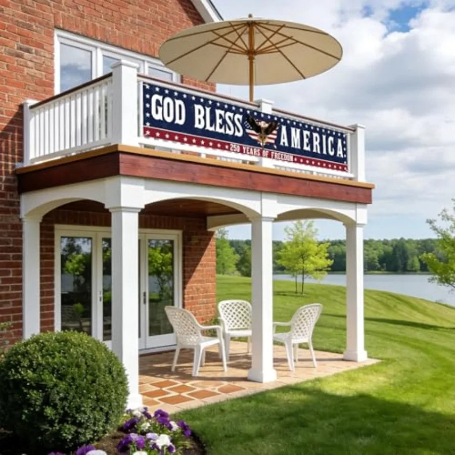 250 Anniversary USA Flag God Bless America Banner 4th Of July Decorations 120" X 20" Large 250th Anniversary Banner For Outdoor