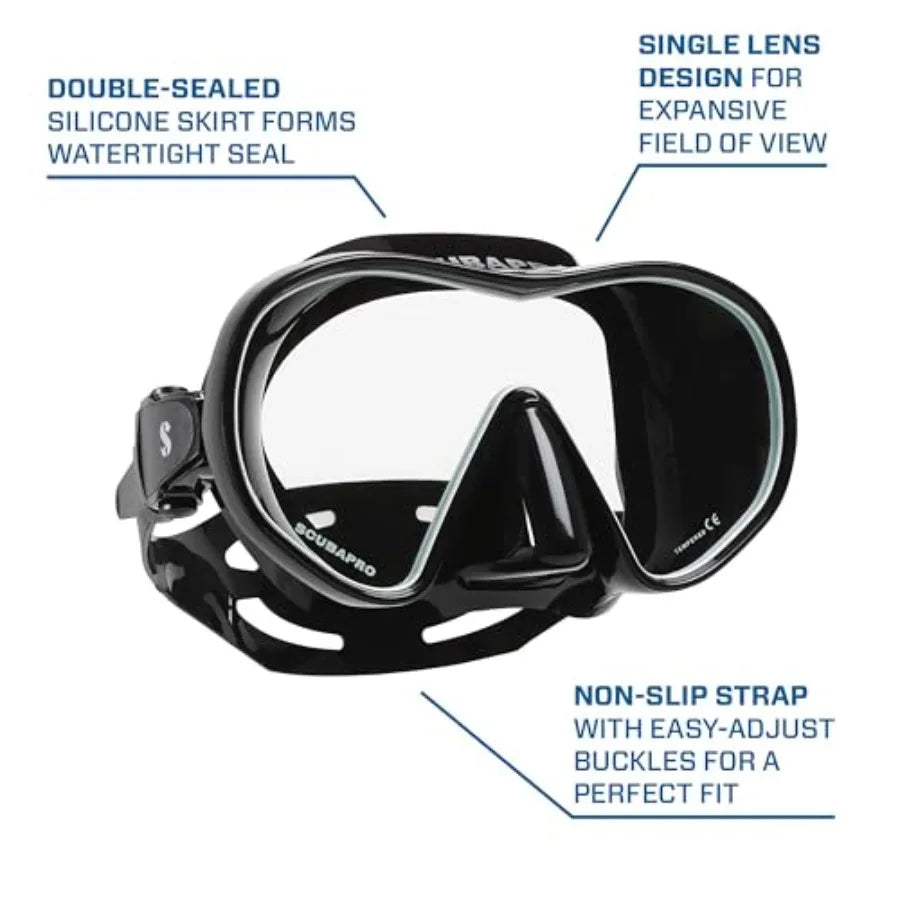Solo Scuba Snorkeling Dive Mask for underwater exploration, silicone material, black color, wide field of view and anti-fog len
