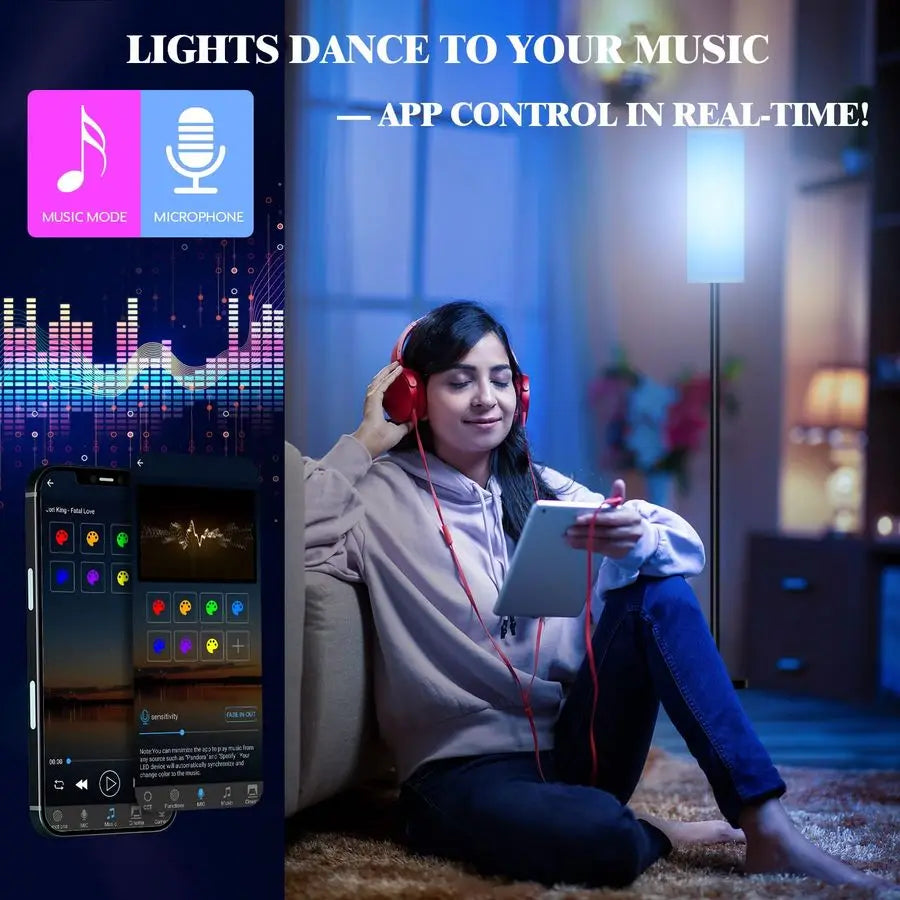 LED Floor Lamp with APP Control amp RGB Colors Dimmable Standing Lamp for Living Room, Bedroom, Gaming Remote, Timer, 9W Bulb In