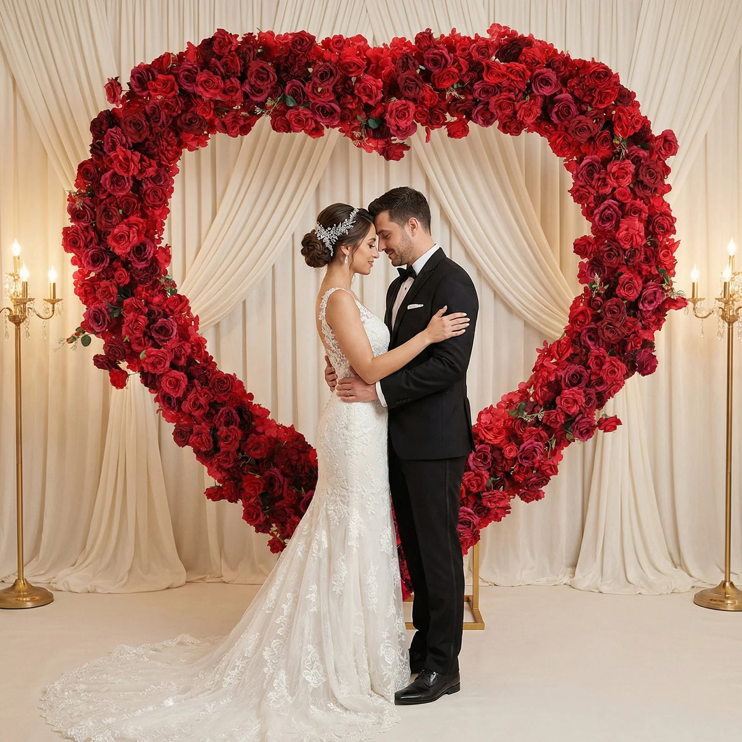 Iron Art Flowers Backdrop Stand Detachable Heart Shape Flowers Arches Stand 3FT for Ceremony Valentines Day Birthday Party Decor