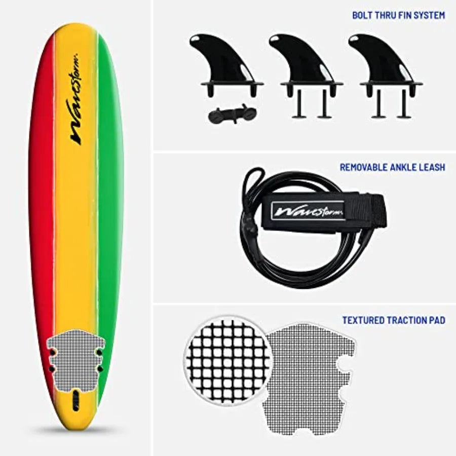 8ft Classic Soft Top Foam Surfboard for Beginners Lightweight and Durable with Non-Slip Deck in Blue Ideal for Beach and Pool U