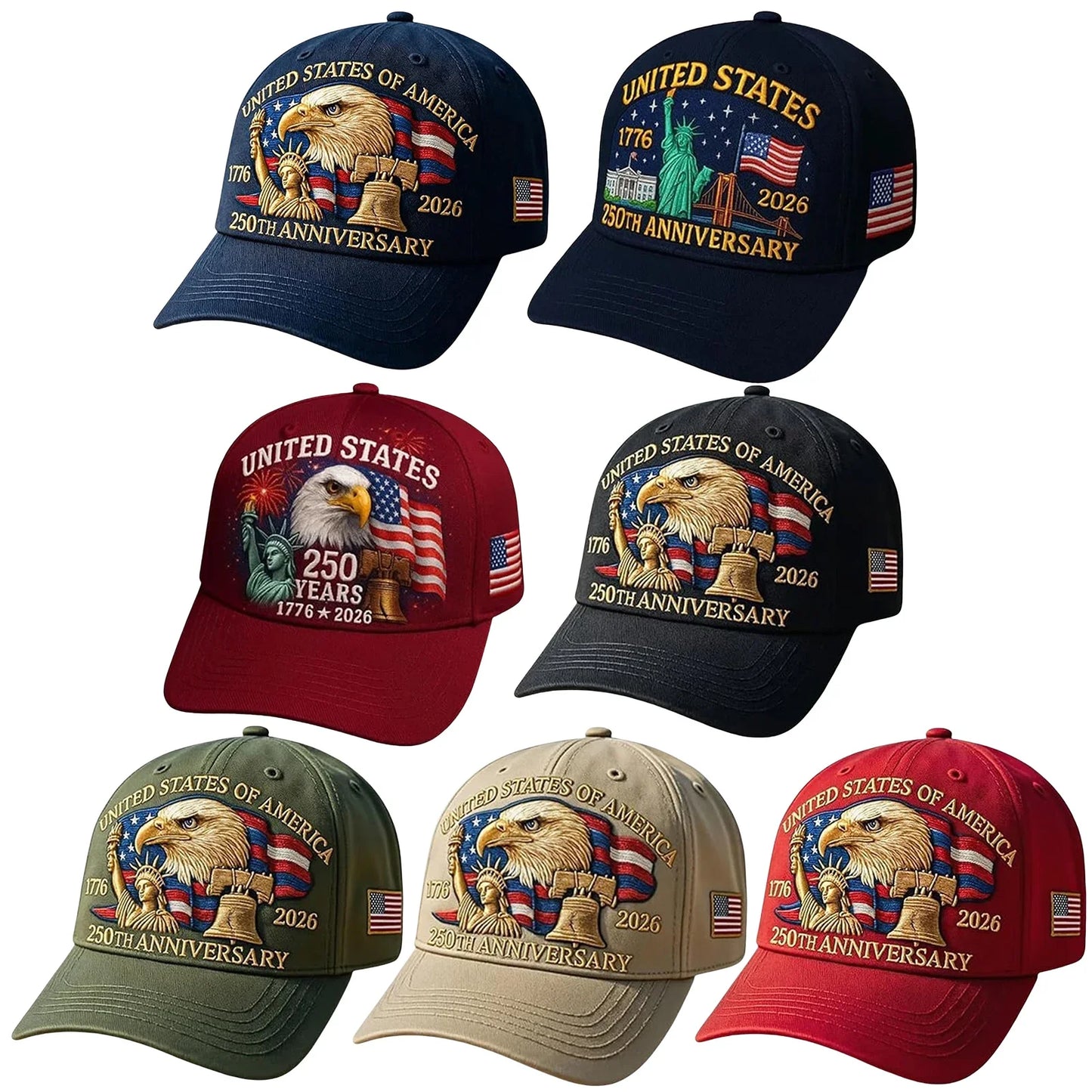 US 250th Anniversary Hat United States Eagle Printed Cotton Baseball Cap Adjustable Retro Patriotic Tribute Hats For Men Women