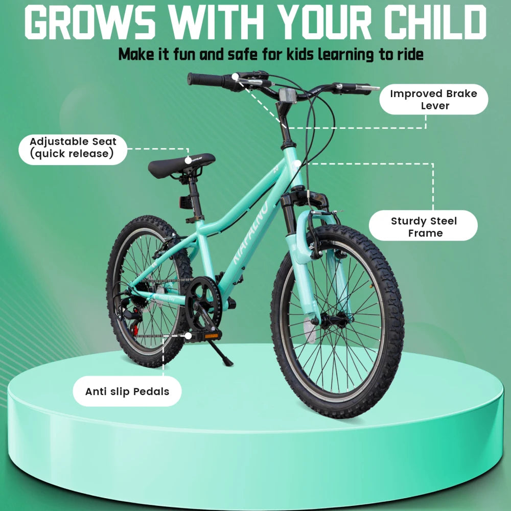 20 Inch Mountain Bike, 7-Speed Adult Dual-Suspension Mountain Bicycle with Sturdy Steel Frame, Excellent Twist Shifting, Dual Handbrake & Adjustable Seat for Men Women