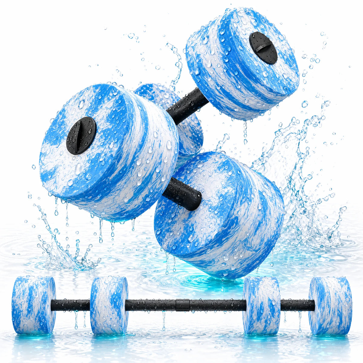 HAPBEAR 3-in-1 Aquatic Exercise Dumbbells, Adjustable Water Weights for Pool Exercise, High-Density EVA Foam Barbell for Water Aerobics Equipment, Physical Therapy & Joint-Friendly Strength Training
